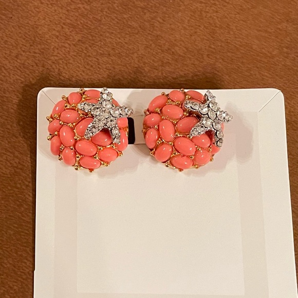 NWT 🎉HP🎉 Zoe + Syd statement button earrings in coral and rhinestone starfish - Picture 1 of 6